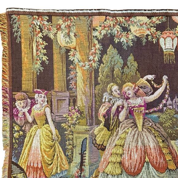 VTG Antique Moonlight Serenade Belgian Tapestry Wall Hanging Rococo 38” X 20” - Picture 4 of 16